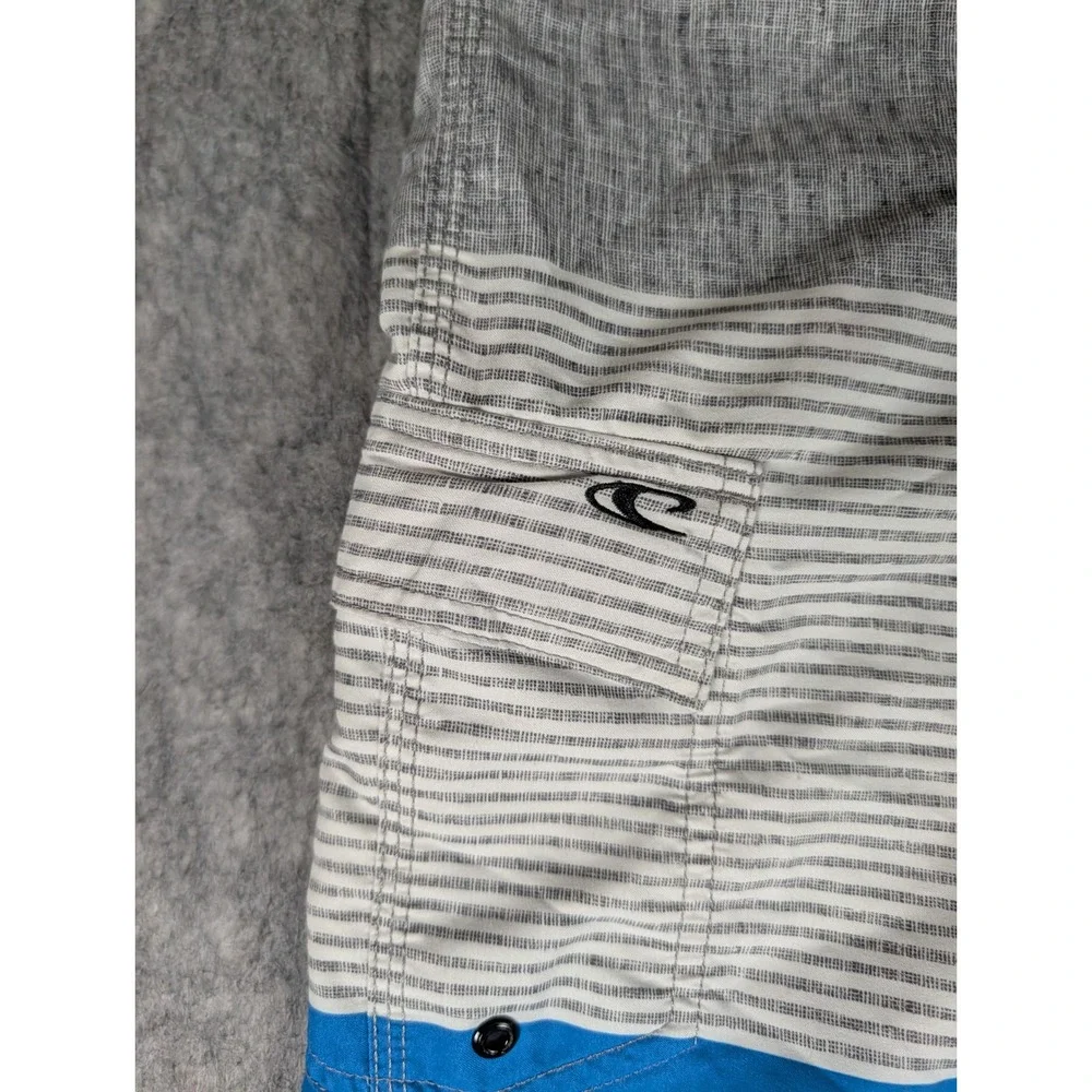 O'Neill Mens Board Shorts Grey Blue Striped Colorblock Swim Trunks Side Pocket